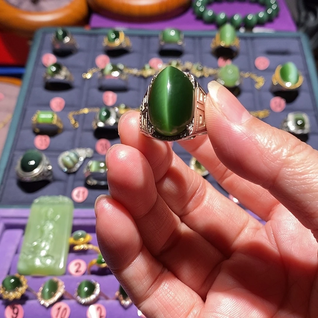 福***和田玉（碧玉）银S925镶嵌戒指