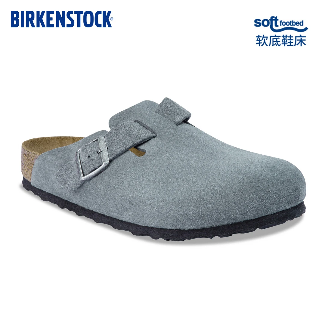 BIRKENSTOCK勃肯德国进口男女款青石灰绒面革软底Boston包头拖鞋