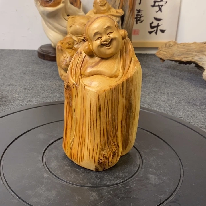 柏木崖柏弥勒佛摆件根雕工艺品