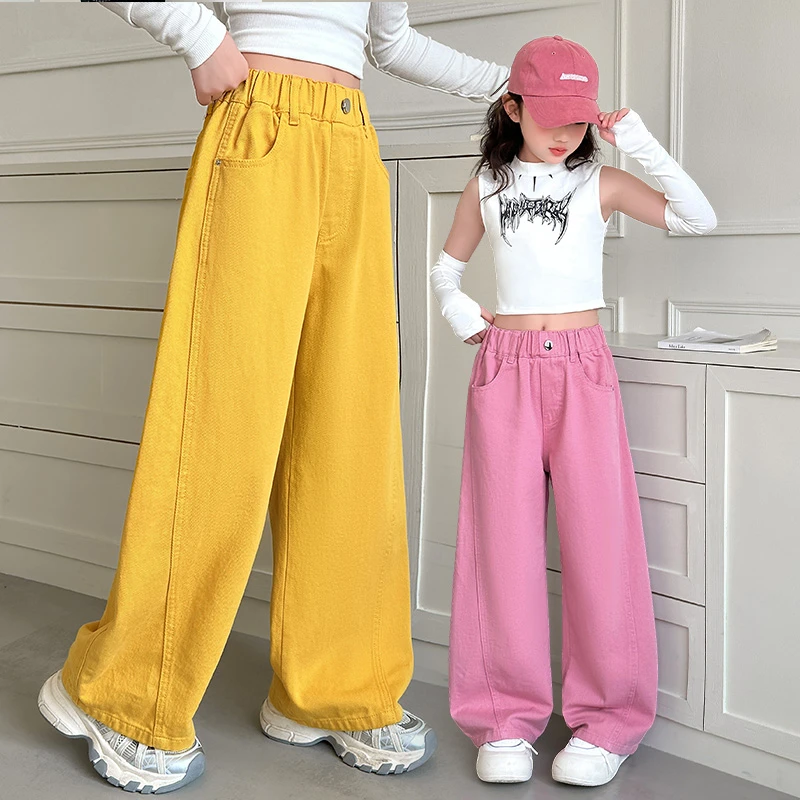 春装上新女童牛仔阔腿裤中大童洋气宽松时尚儿童小女孩裤子春秋装