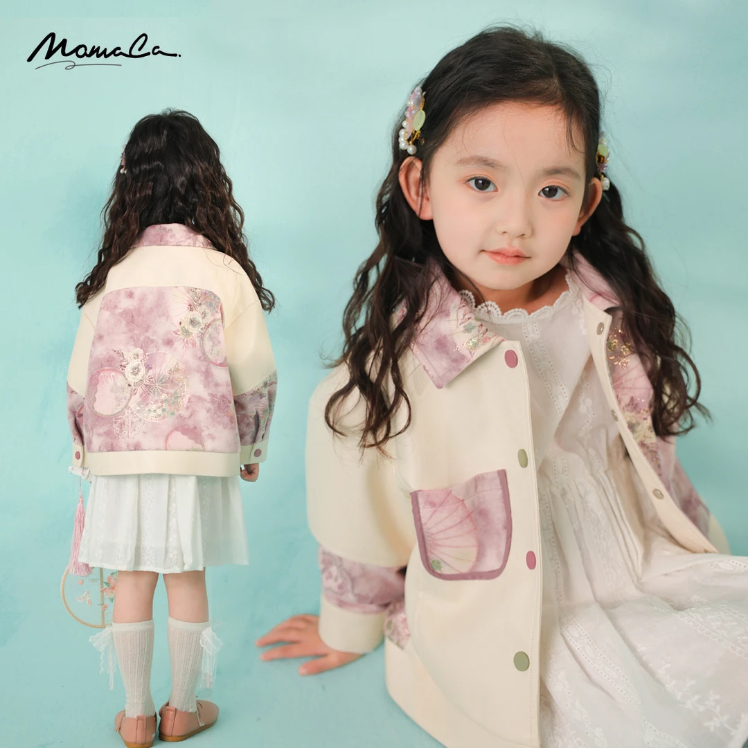MOMOCO2025款春季新款女童国风新中式拼接皮衣外套77580107026