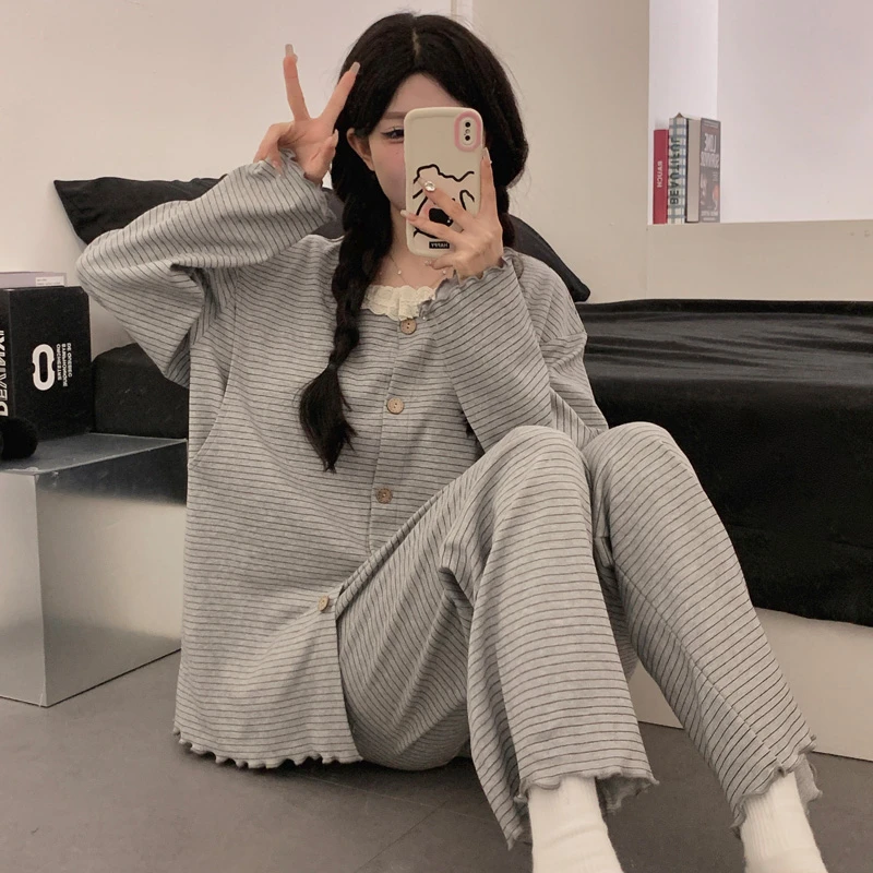 冰瓷棉月子服带胸垫4-5月份春秋产后大码孕妇睡衣夏季薄款哺乳