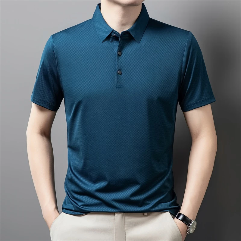 冰丝翻领短袖T恤男士百搭商务休闲半袖夏季新款爸爸装打底polo衫