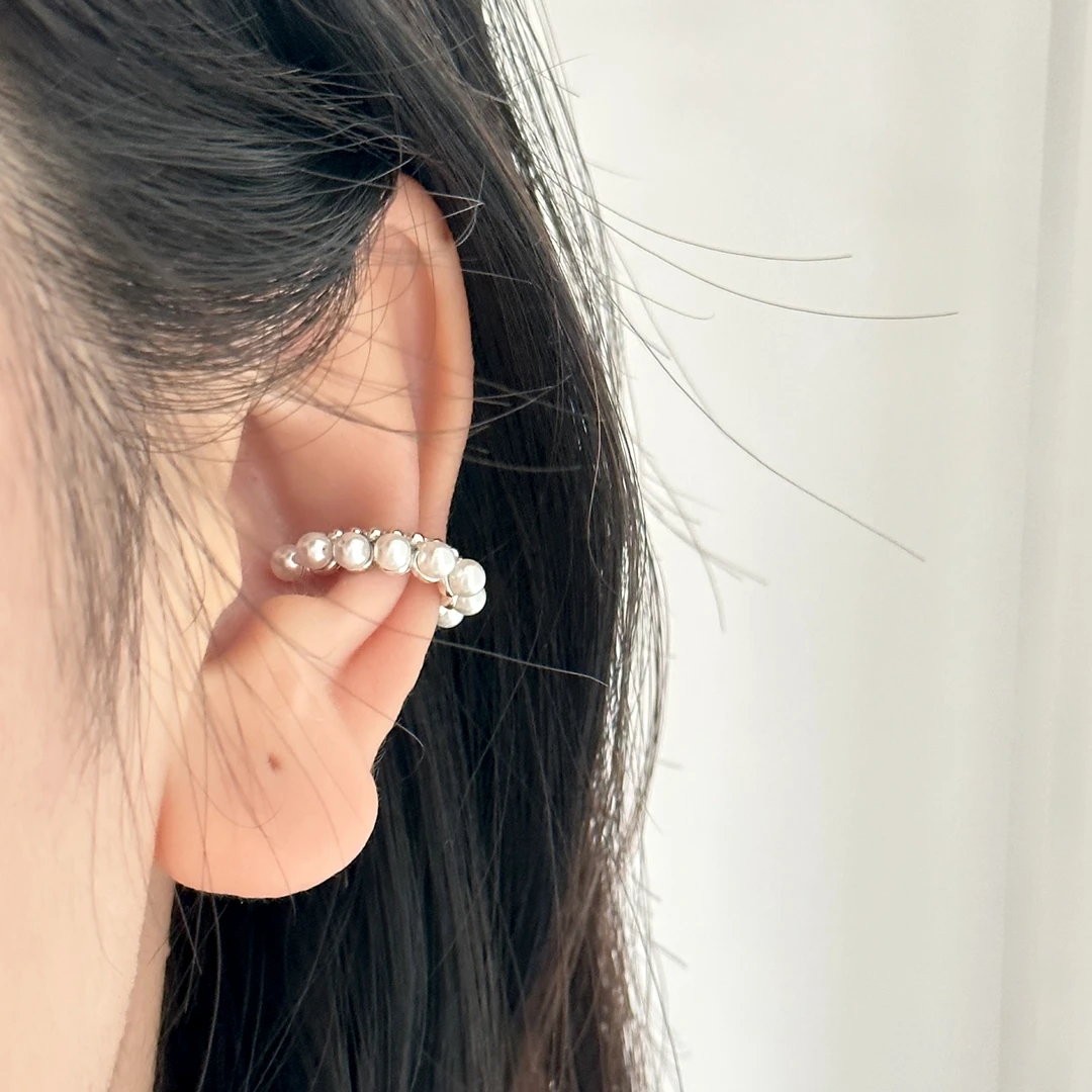 925银耳饰 ins风时尚简约百搭气质重工U型边珠珠耳骨夹 2988