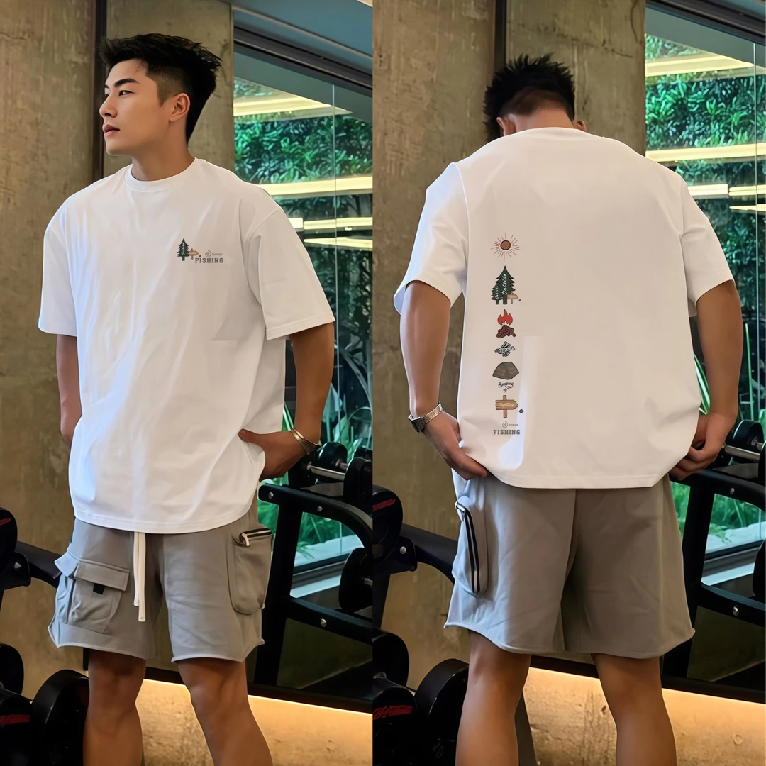 【重磅纯棉】美式短袖T恤男2025新款夏季潮牌户外休闲印花百搭上衣