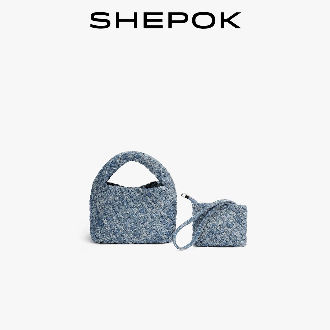 SHEPOK西泊克编织包小水桶包手拎包单肩斜挎包手提包
