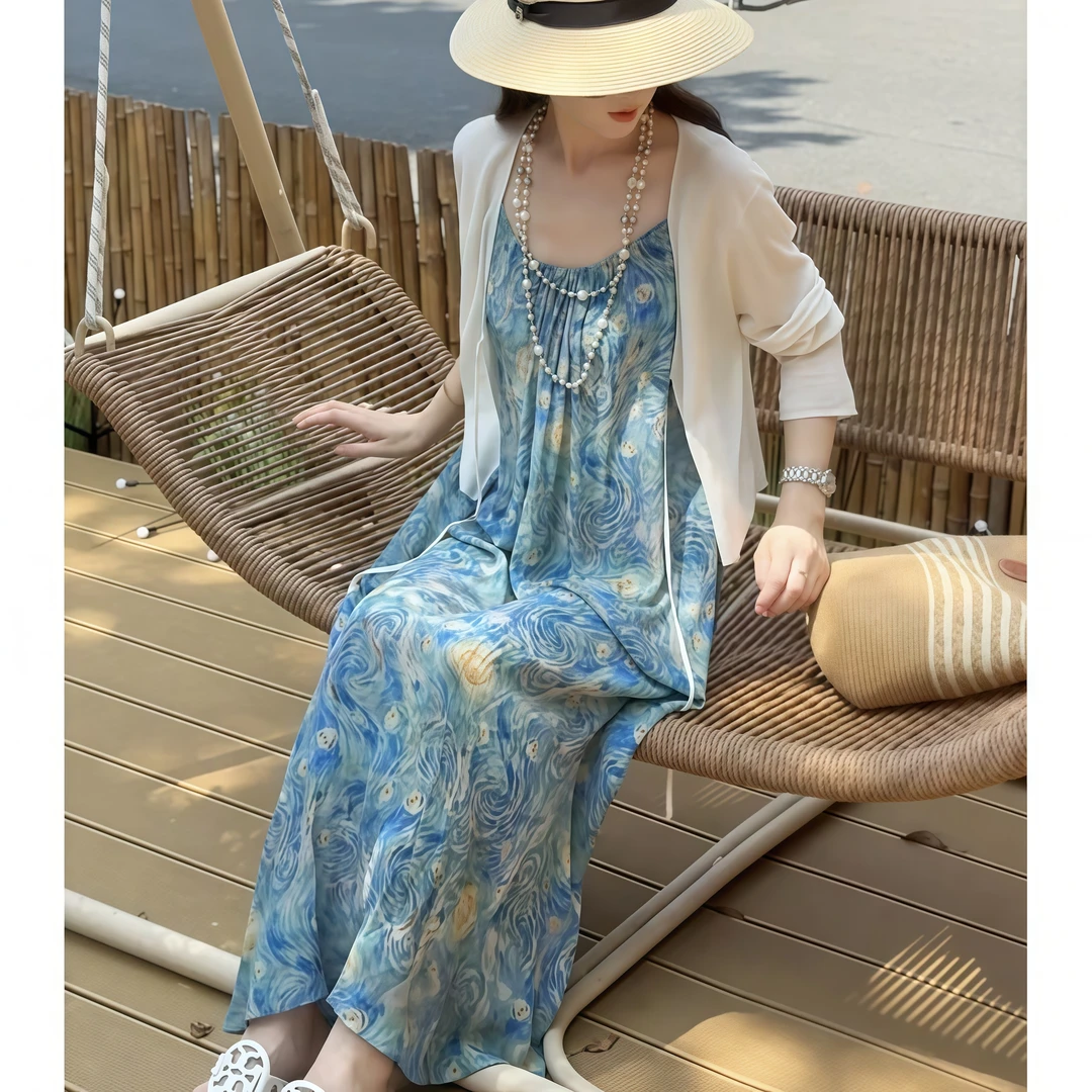 多巴胺高级气质连衣裙女2025夏季大码宽松显瘦法式洋气减龄长裙