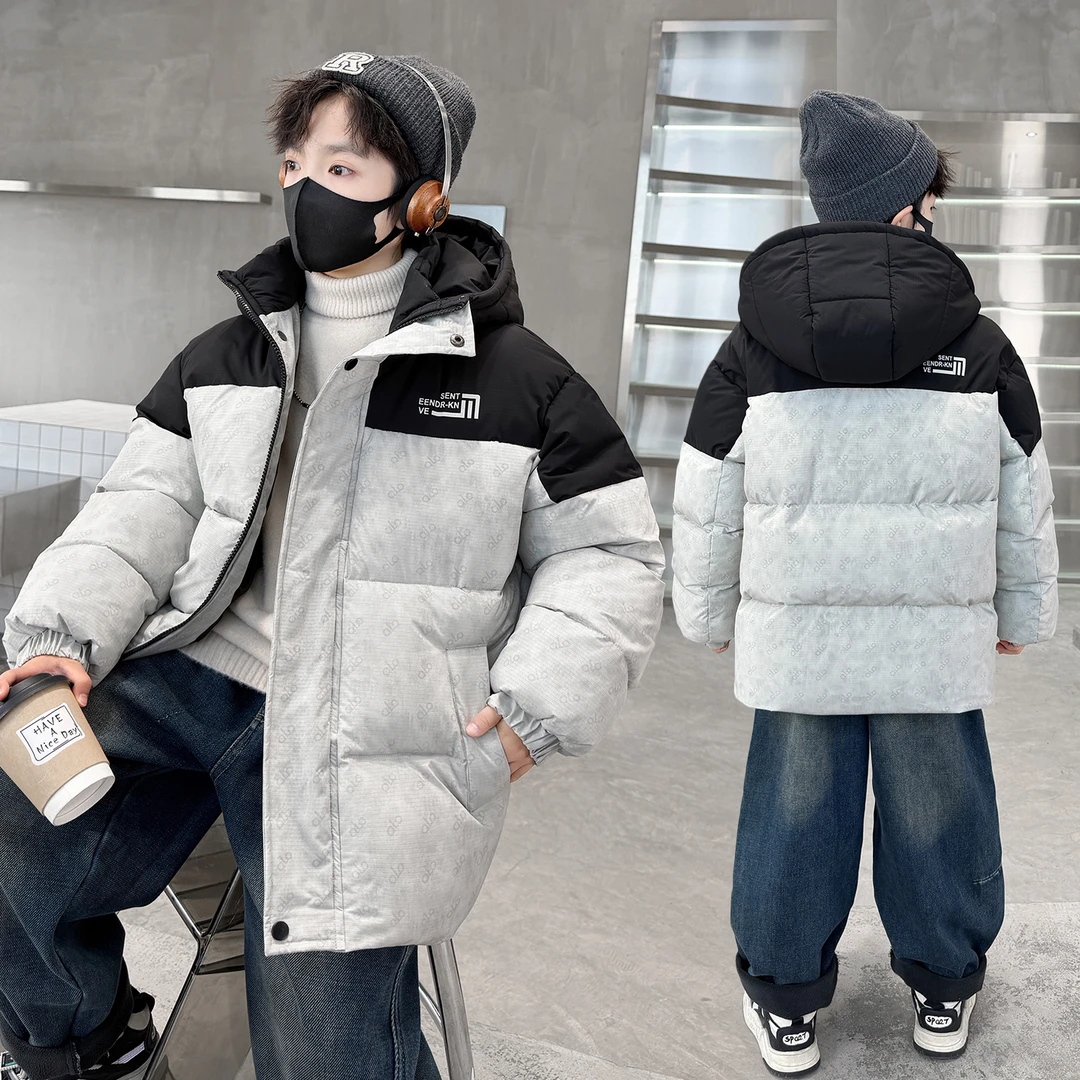 男童冬季加厚棉服中大儿童连帽拼色棉衣夹棉外套男孩保暖帅气棉袄