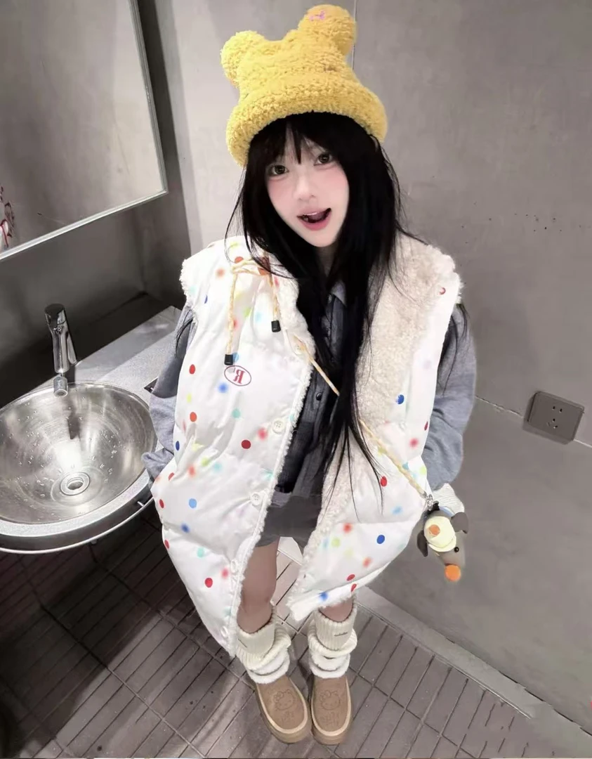 超韩系点点马甲加厚秋冬新款小个子可爱百搭马甲