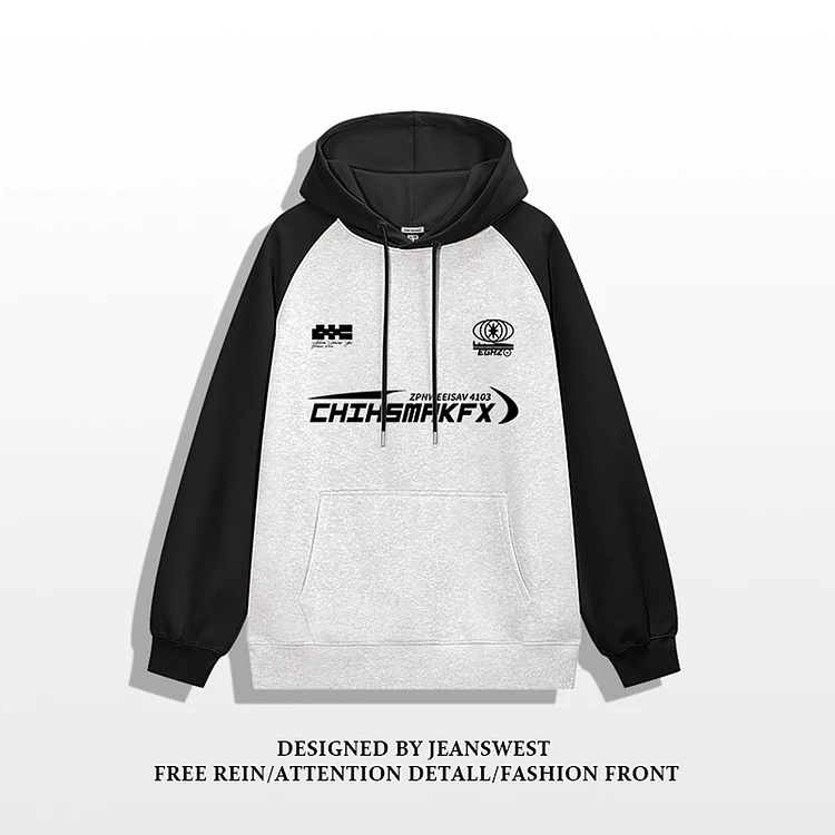 真维斯纯色男士插肩连帽加绒卫衣男装秋季宽松纯色套头G2情侣潮流