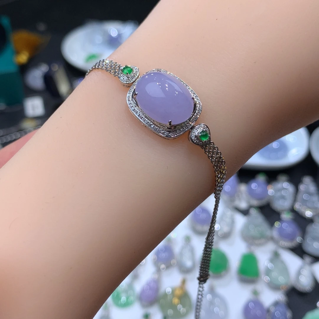 翡翠手链18K金镶嵌紫罗兰蛋面手链