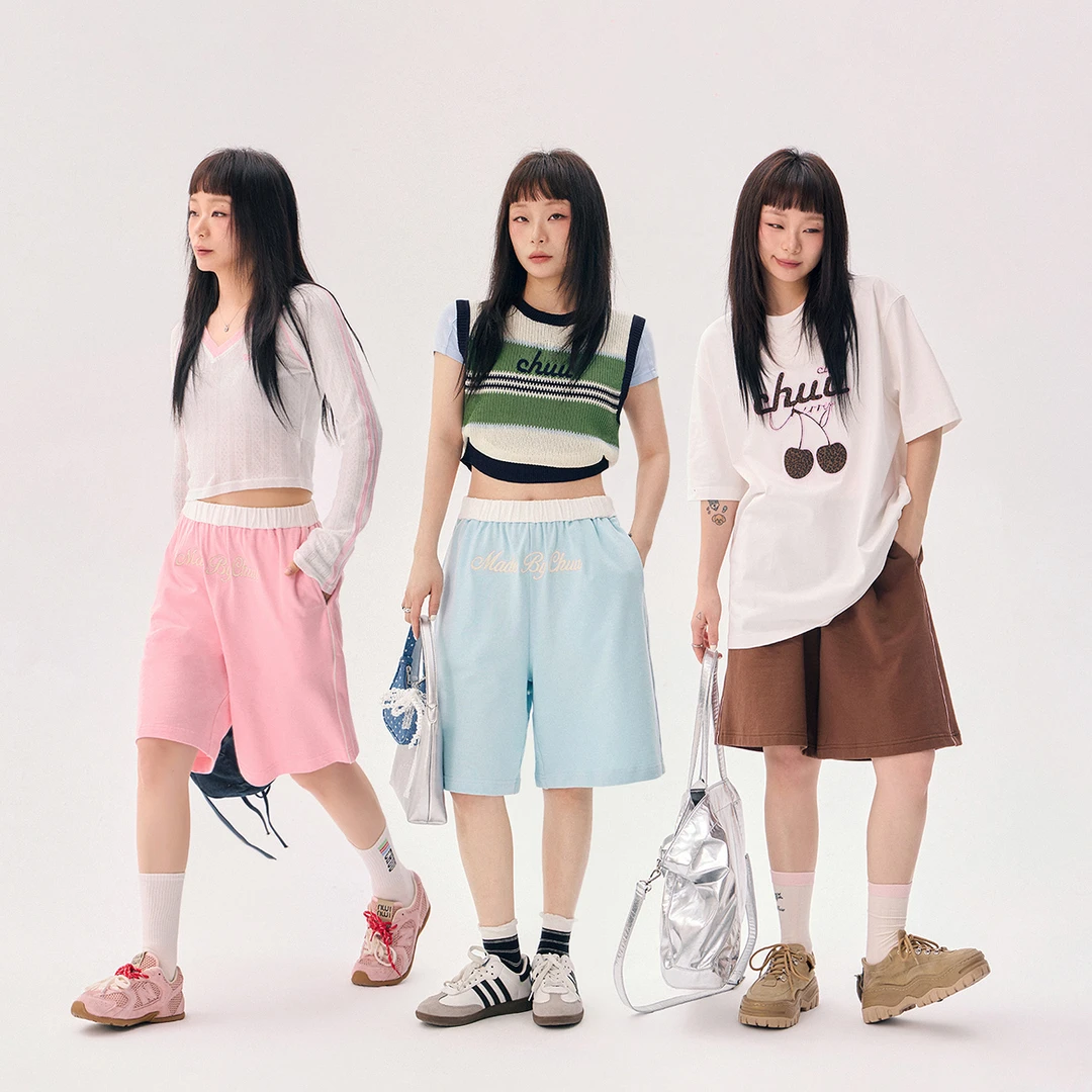 【设计师JOO系列】CHUU夏季女装字母刺绣休闲风拼接韩系运动休闲裤