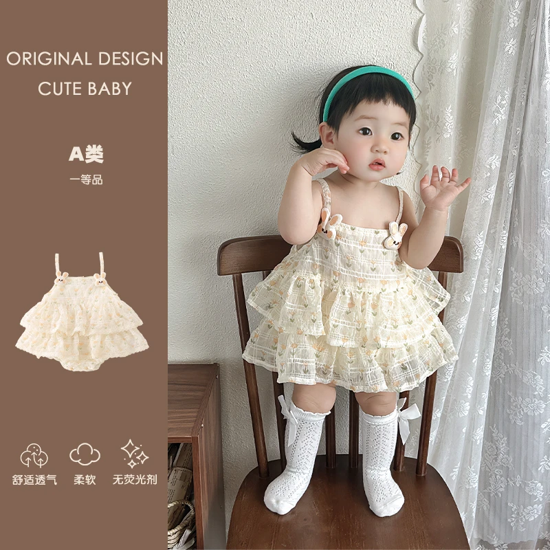2025婴儿夏季衣服夏季连体衣新生儿女宝宝衣服夏装碎花吊带连衣裙
