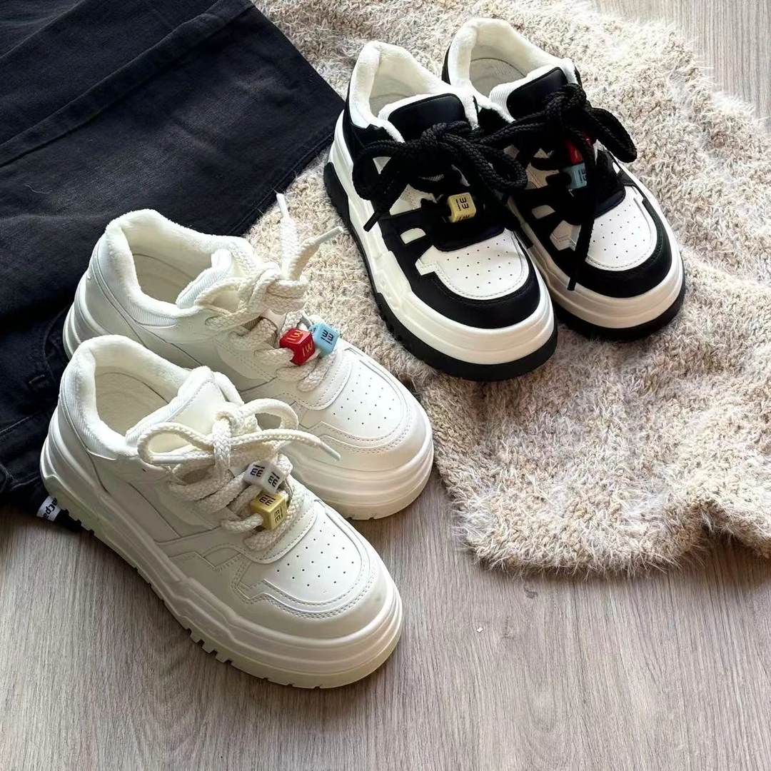 【起司】8020厚底加绒小白鞋女冬新款百搭圆头松糕底休闲运动板鞋