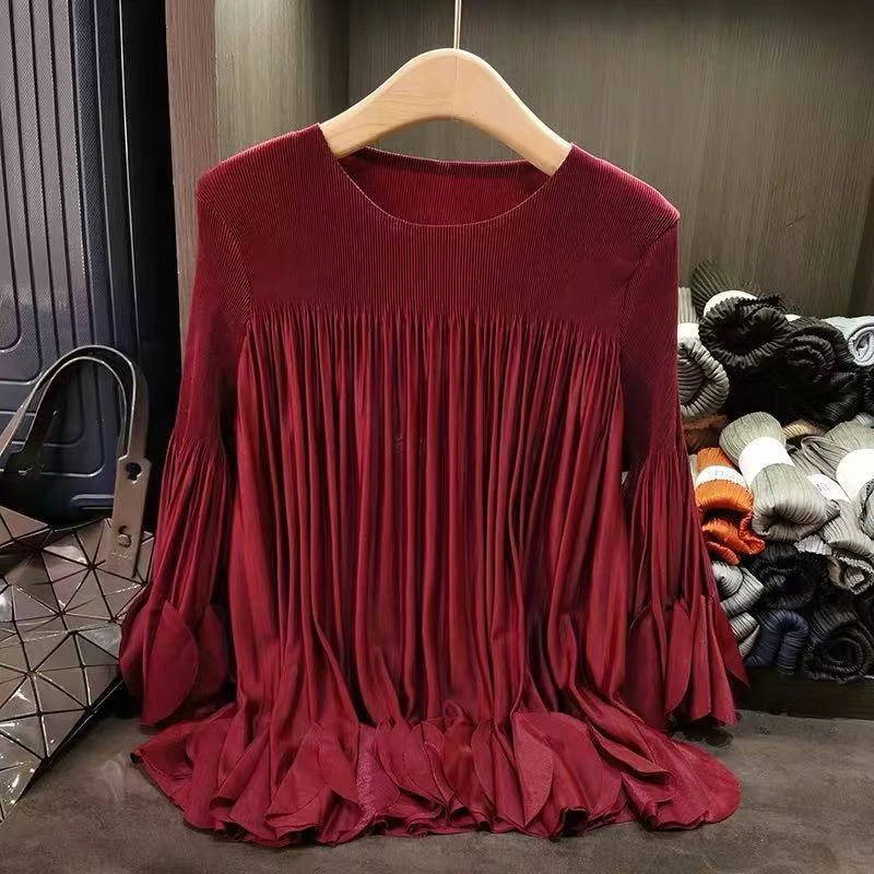 褶皱手工花瓣上衣