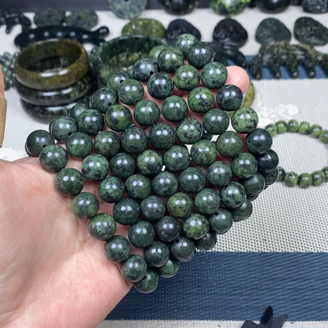 蛇纹石玉未镶嵌手镯药王石12mm福利单圈17颗（微瑕）