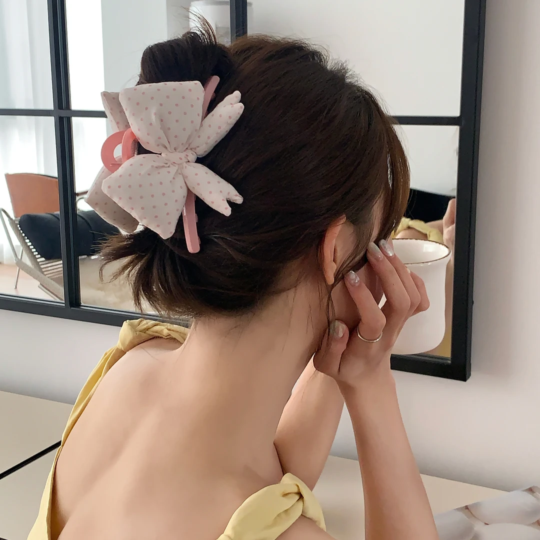 软软舒芙蕾！充棉彩波点格子蝴蝶结抓夹鲨鱼夹韩系少女盘发夹发卡