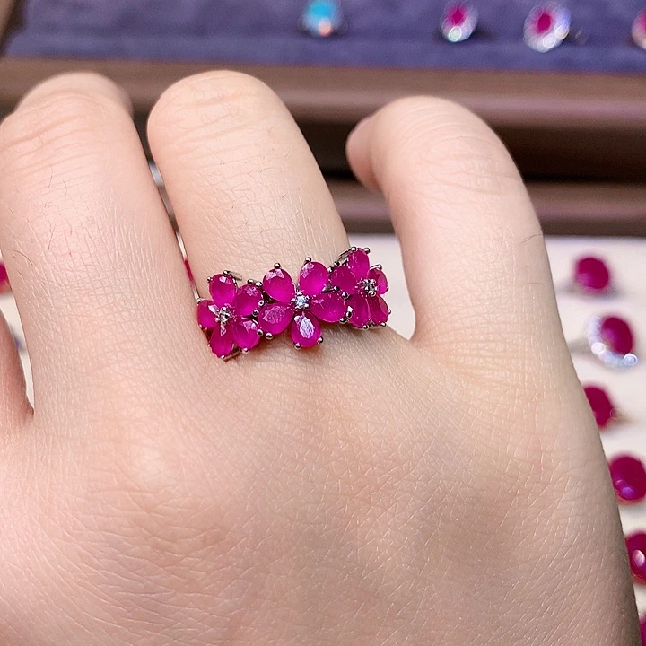 红宝石戒指银S925镶嵌