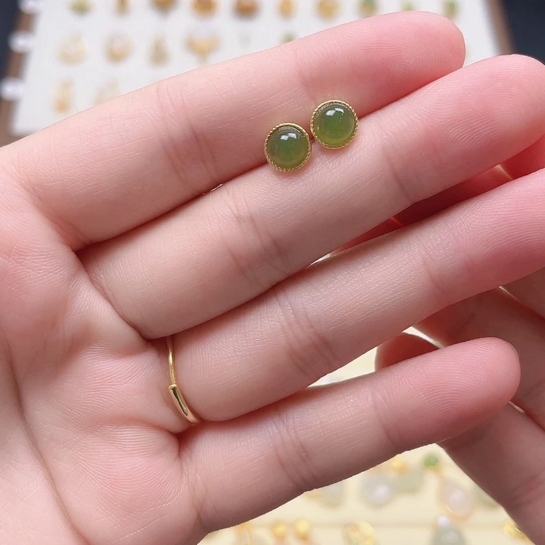 和田玉银S925镶嵌耳饰