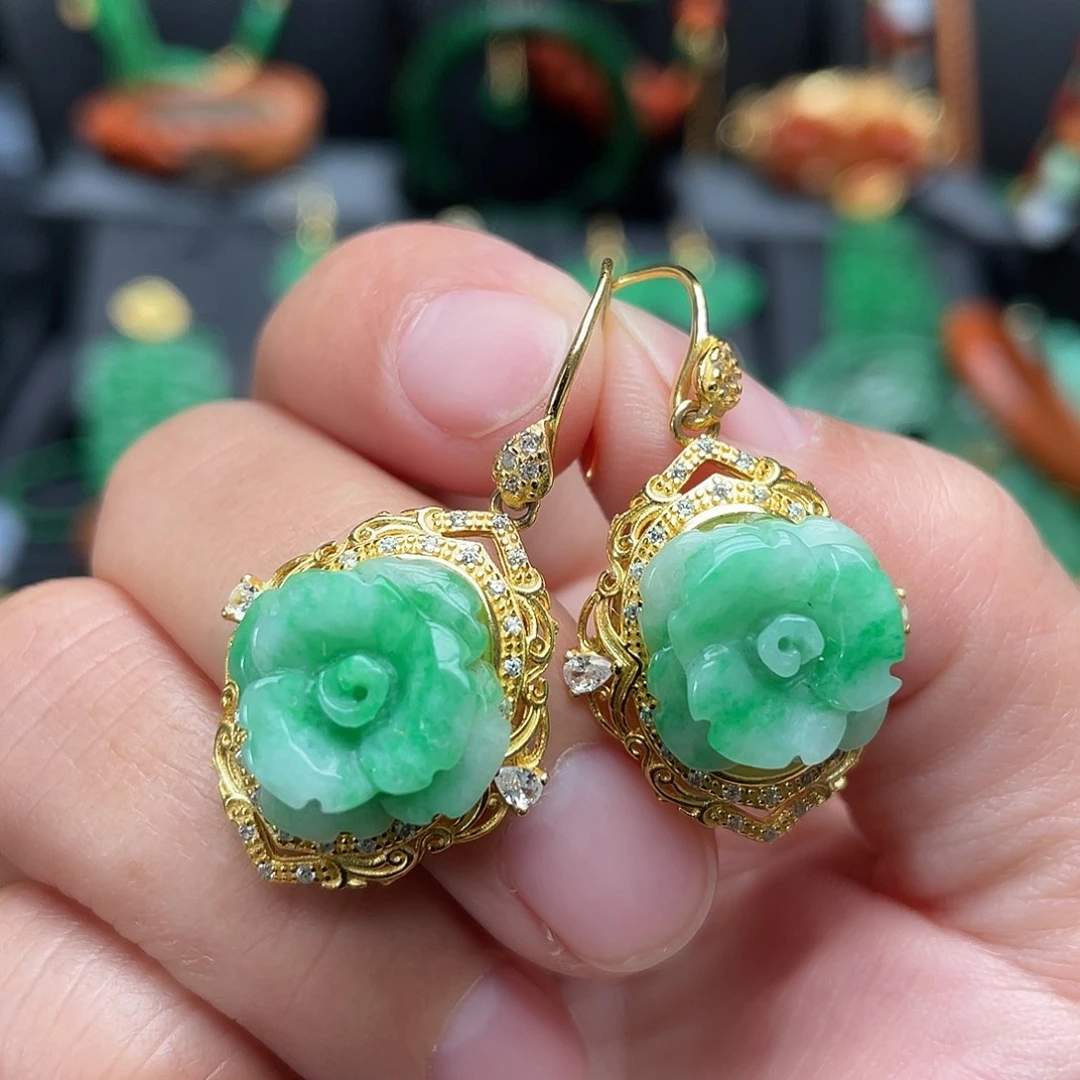 翡翠银S925镶嵌耳饰