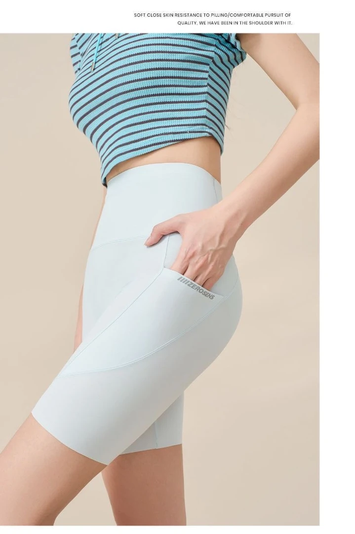 春夏出行运动手机口袋裤显瘦外穿高腰收腹鲨鱼裤芭比裤五分