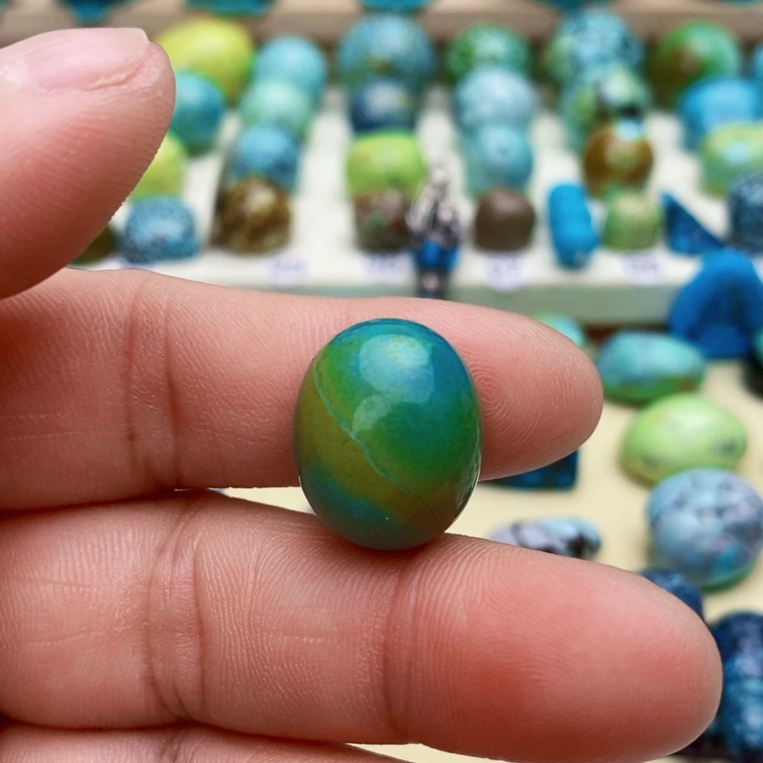 定制绿松石未镶嵌水波纹三彩戒面