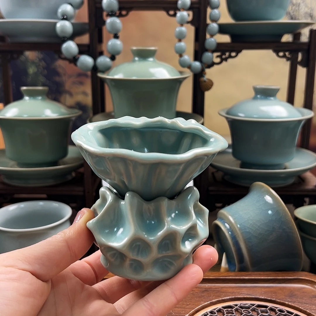 仿古釉荷花茶漏福利