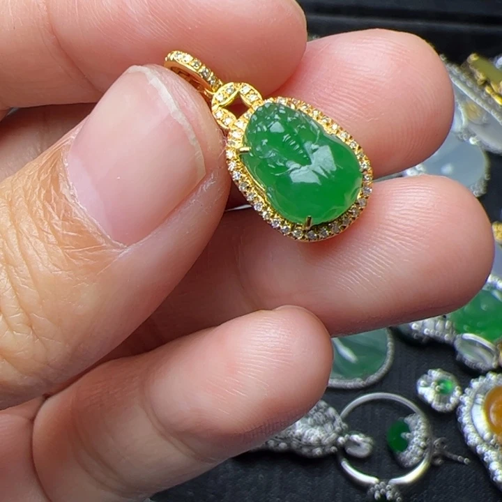 翡翠18K金镶嵌吊坠(不含链)