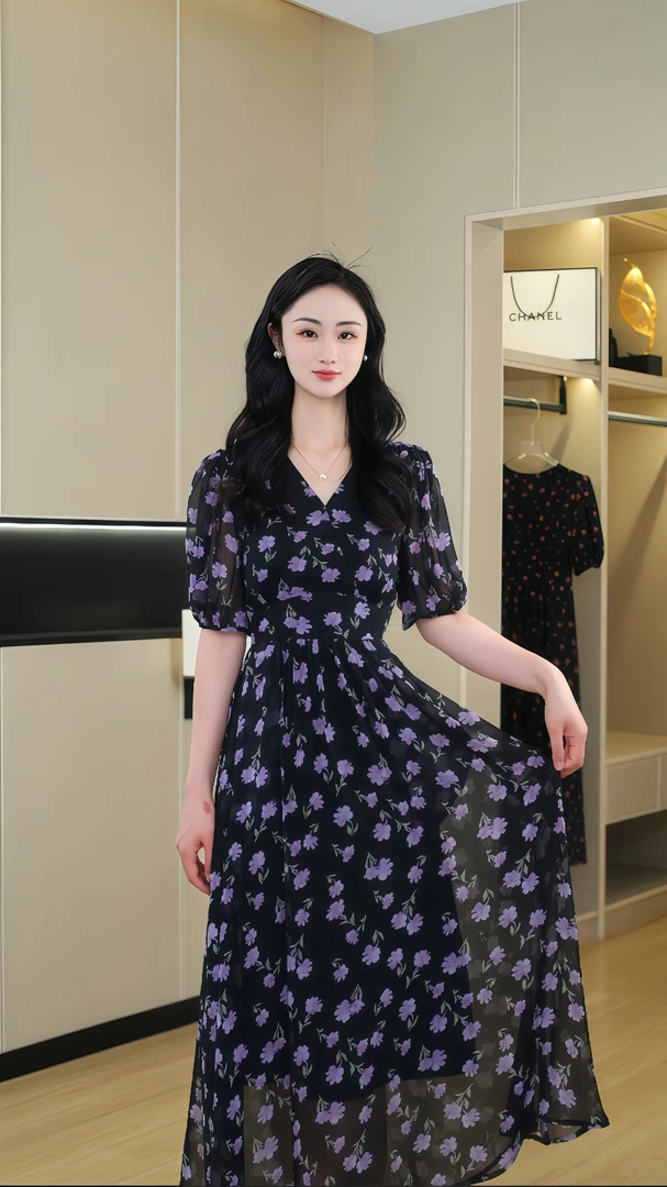 【雅紫凝韵】2025夏季新款高腰法式时尚气质碎花遮肉显瘦连衣裙长裙