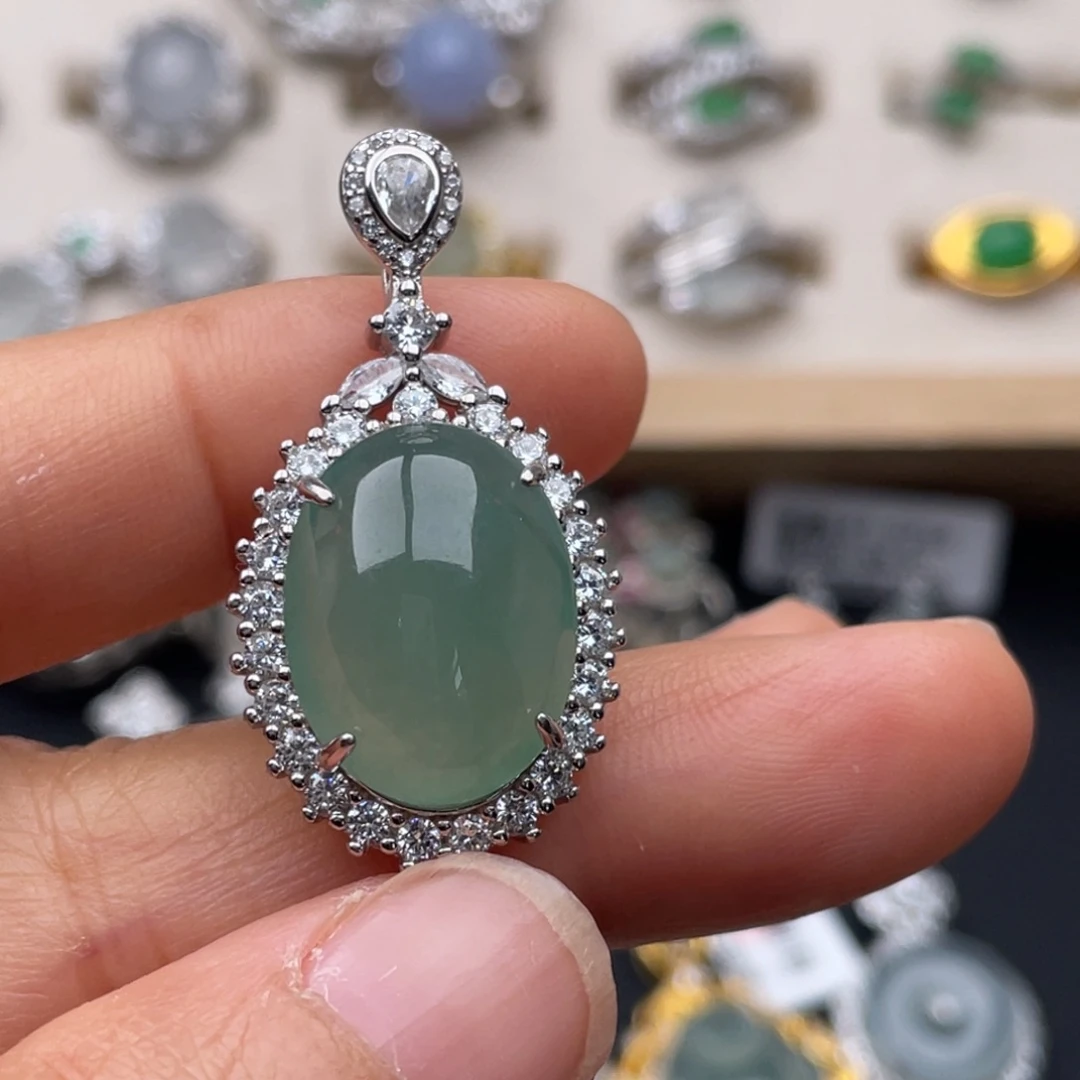翡翠银S925镶嵌吊坠(不含链)