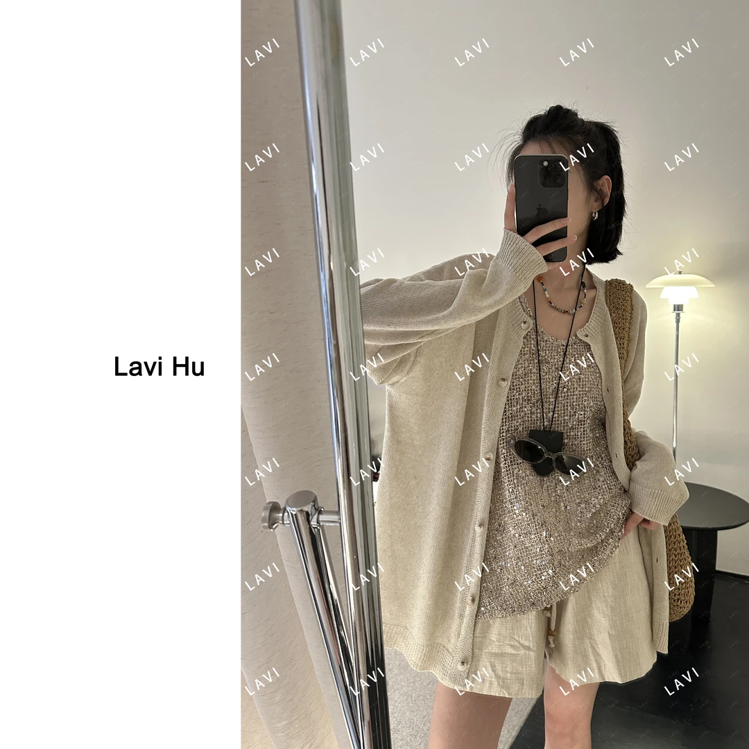 【于月专属】粉色革命 亚麻+莱赛尔 时尚休闲百搭宽松针织外搭2515