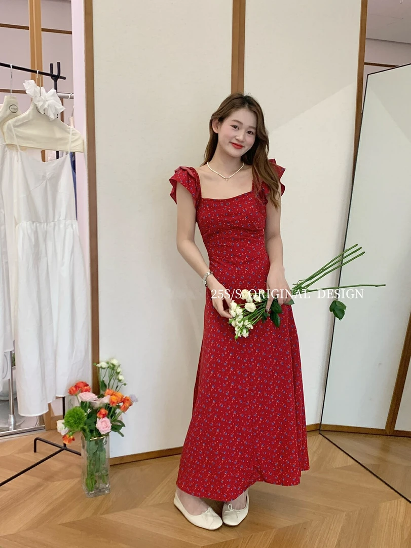 李满满｜夏季梭织碎花小飞袖A版减龄收腰显瘦气质复古蕾丝连衣裙