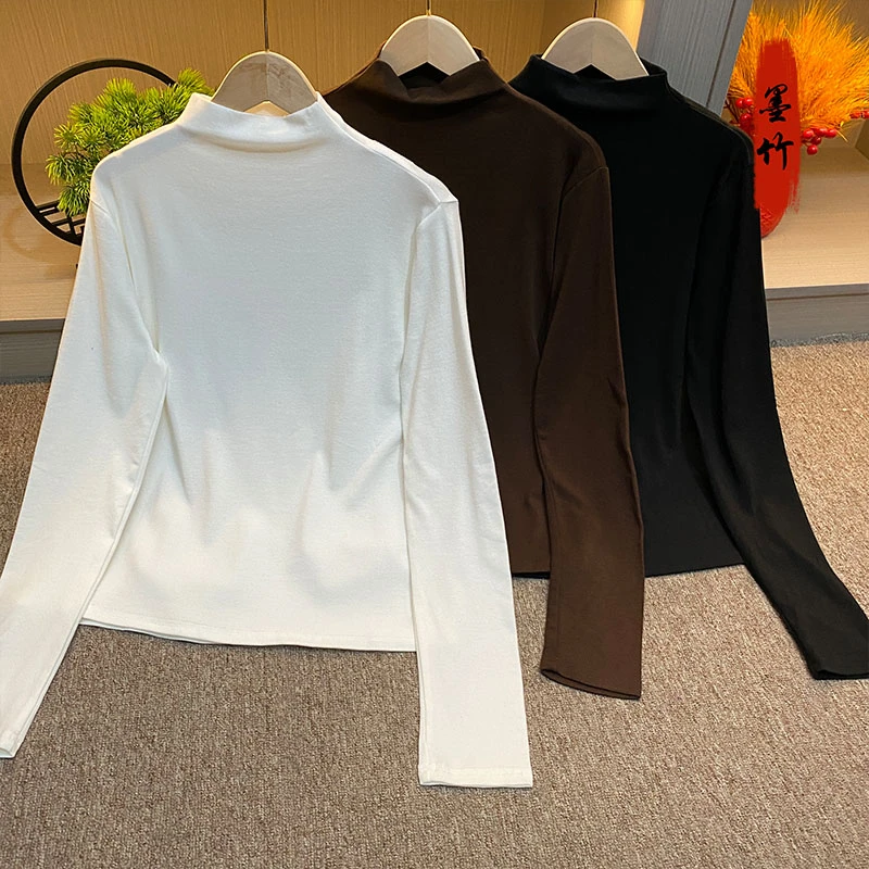 【70406】新中式中国风半高领洋气百搭T恤ins网红修身女士上衣日常