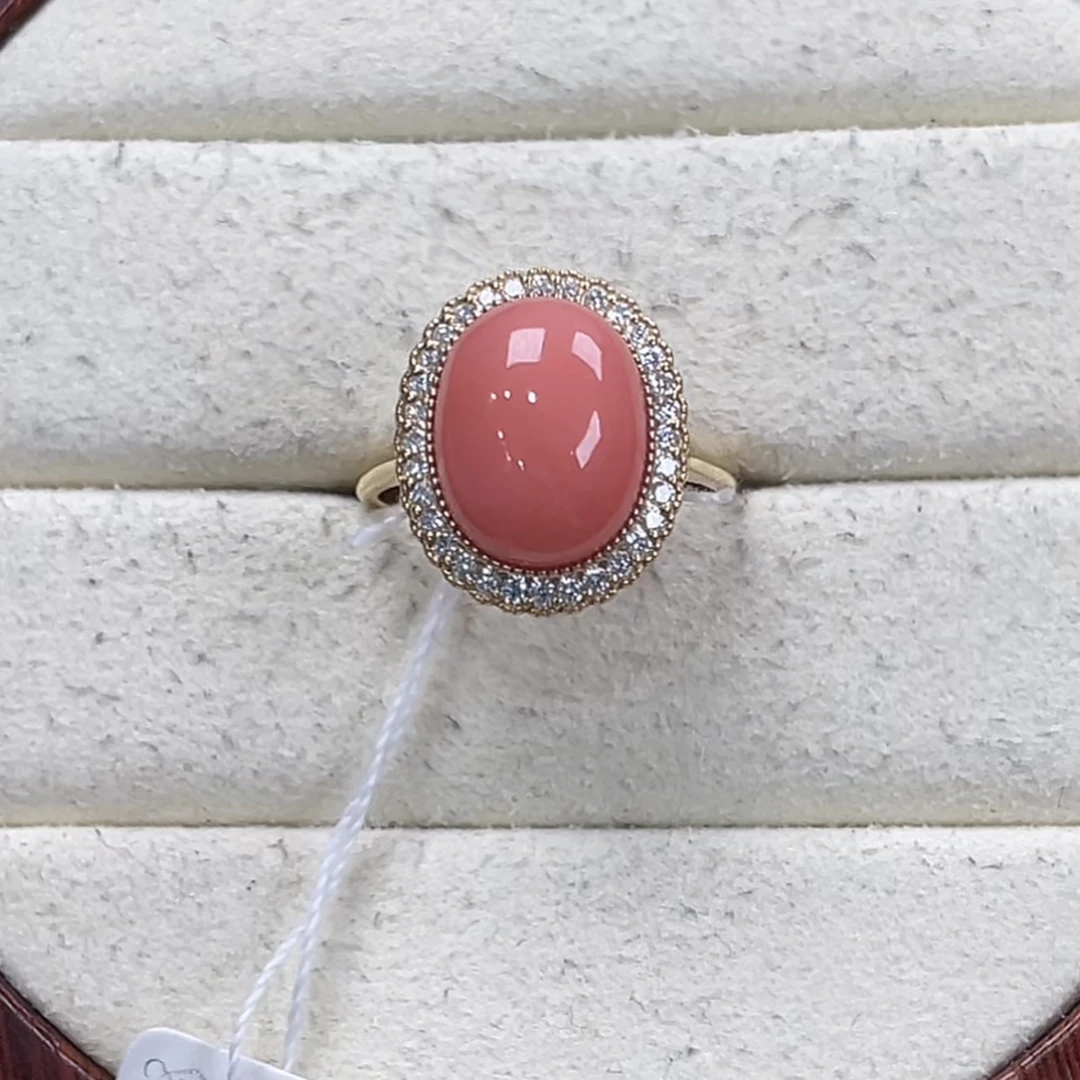 天然红珊瑚台料粉色戒指