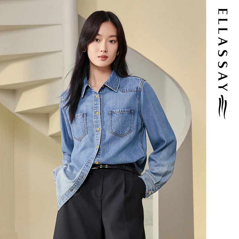 【粉丝专享】歌力思25秋款莱赛尔渐变牛仔衬衫女EWB363N00900