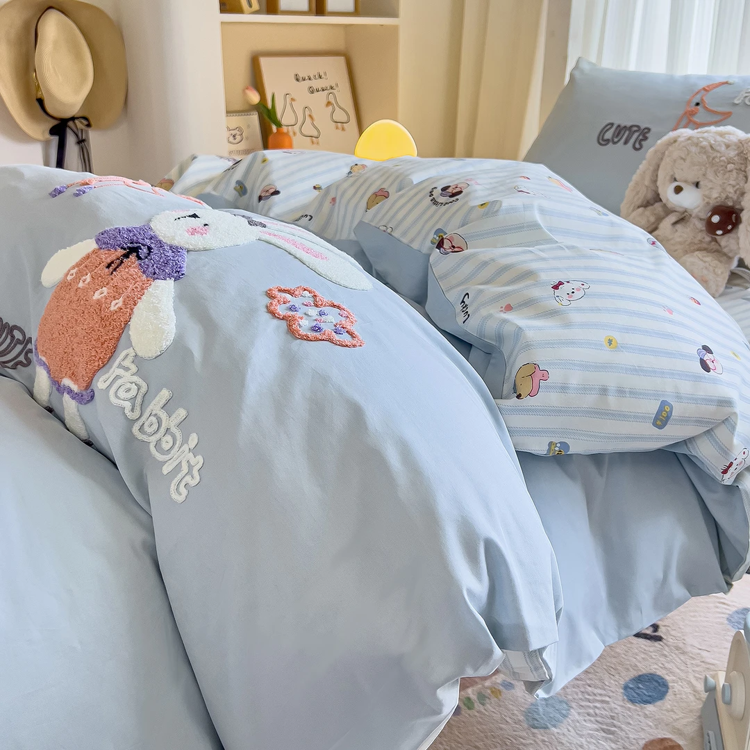 愿心兔天蓝大学生宿舍床品三件套全棉纯棉床单被套床垫被芯六件套