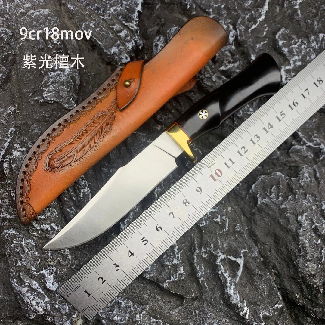 博伊手工刀紫光檀木高硬度锋利小刀切肉水果刀露营烧烤手把肉小刀