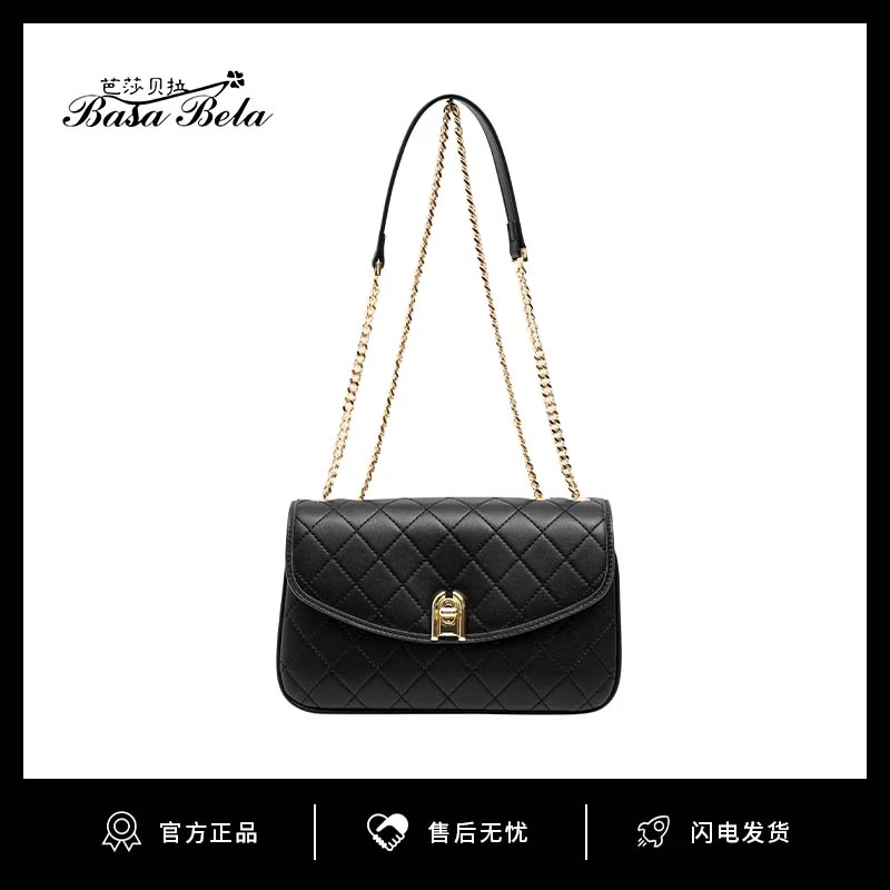 BASA BELA/芭莎貝拉轻奢手提式小香风手提包黑色百搭时尚小方包