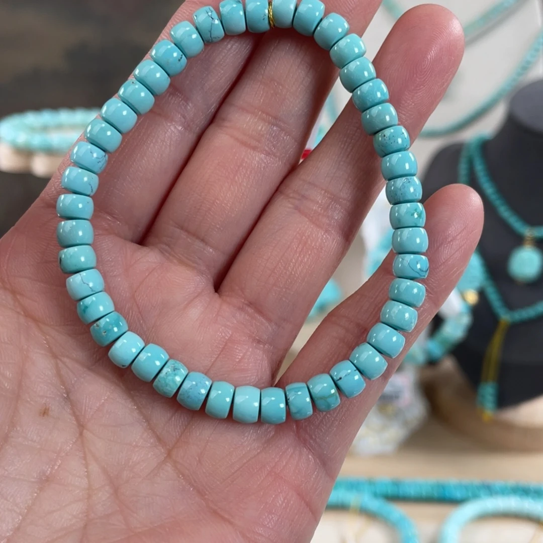 绿松石未镶嵌套链5.5精品直切手串