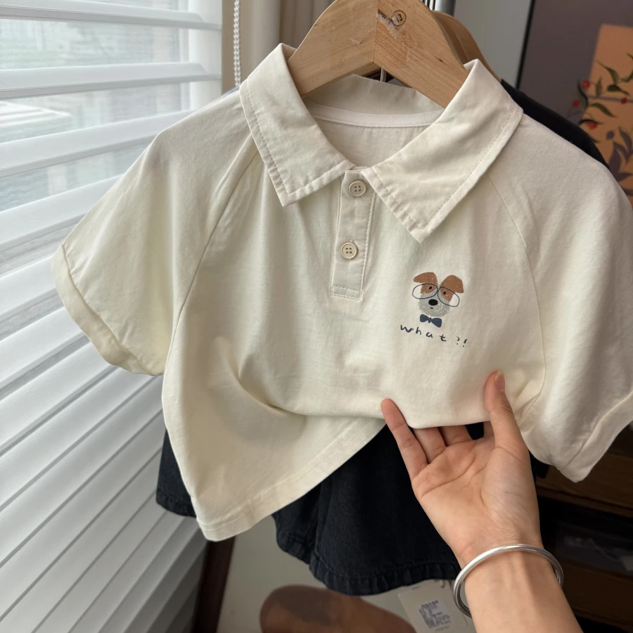 韩系风格精致儿童POLO衫夏季男女童短袖T恤宝宝动物翻领短袖T恤