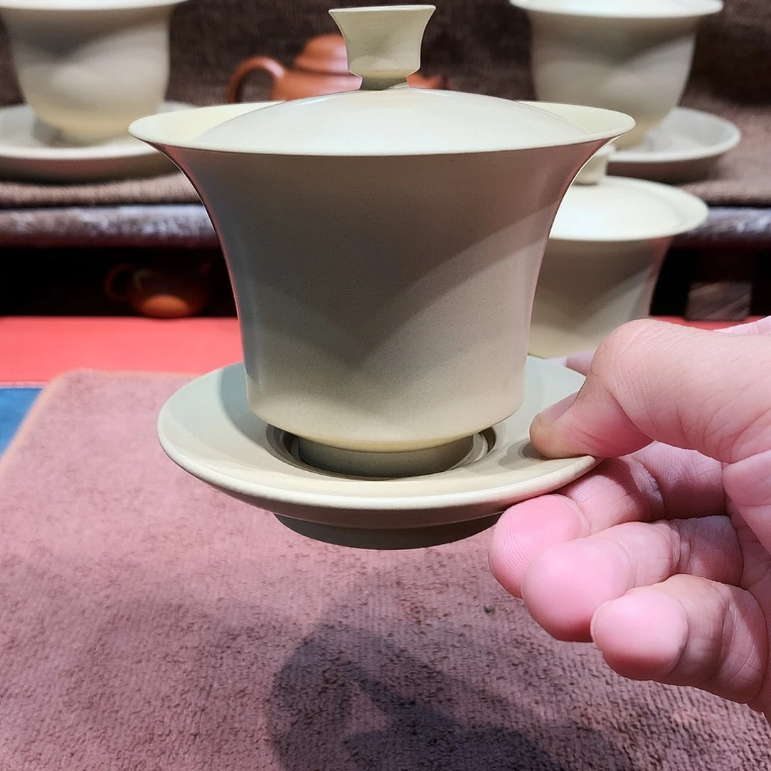 泥塑星**舟放漏马蹄盖碗微瑕140毫升