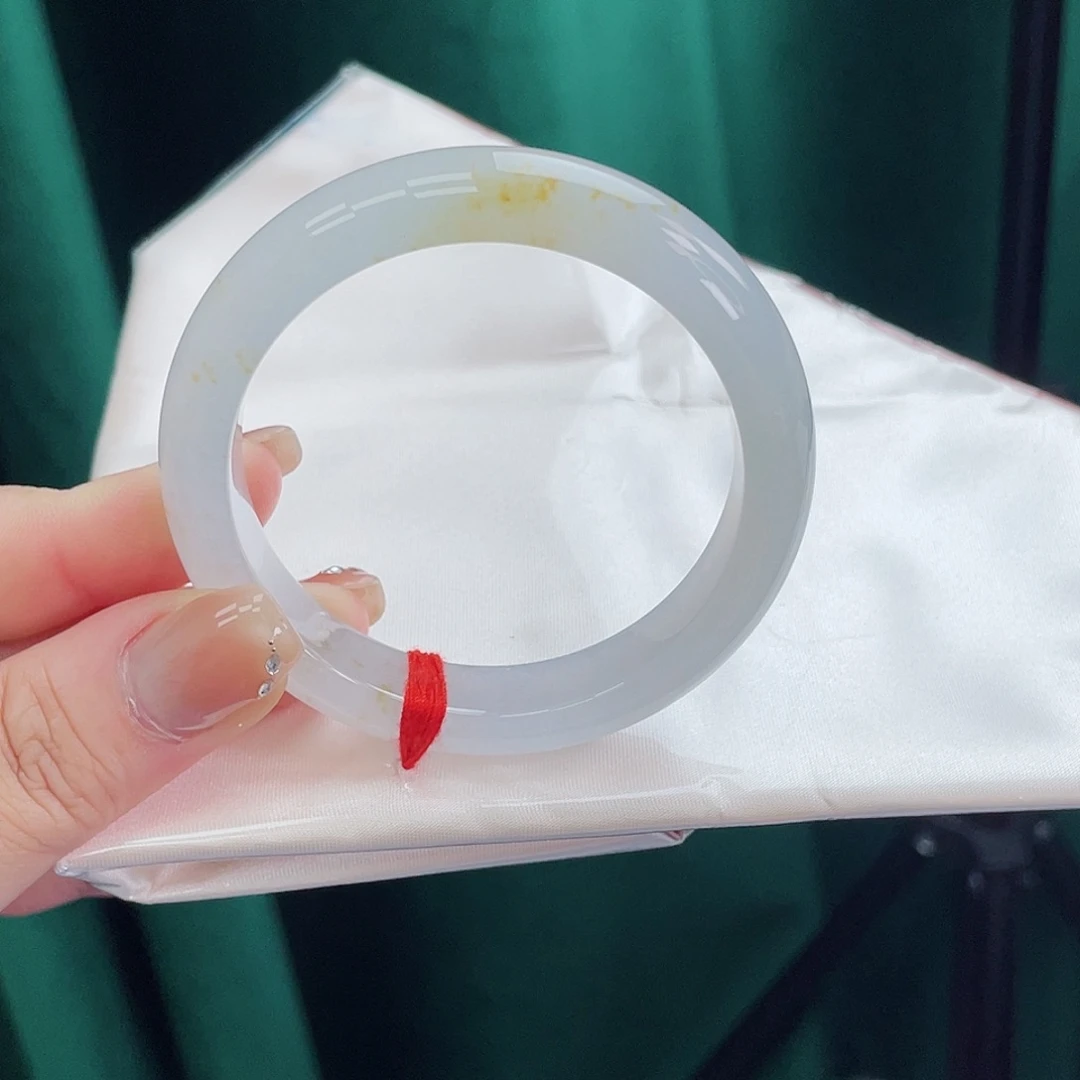 翡翠未镶嵌手镯54正圈牛奶底带洒金落日余晖