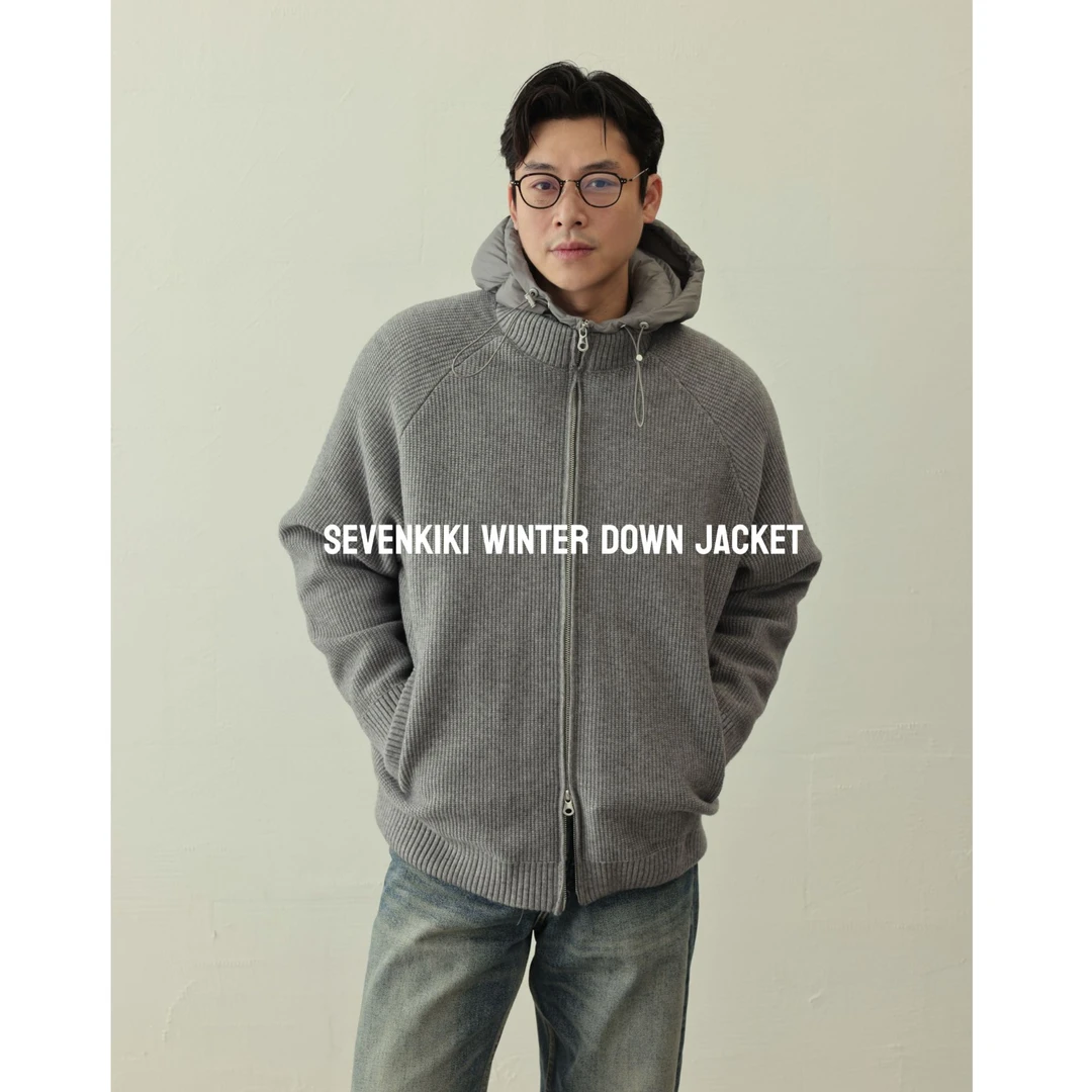 SEVENKIKI AW 假两件针织练帽外套羽绒服587