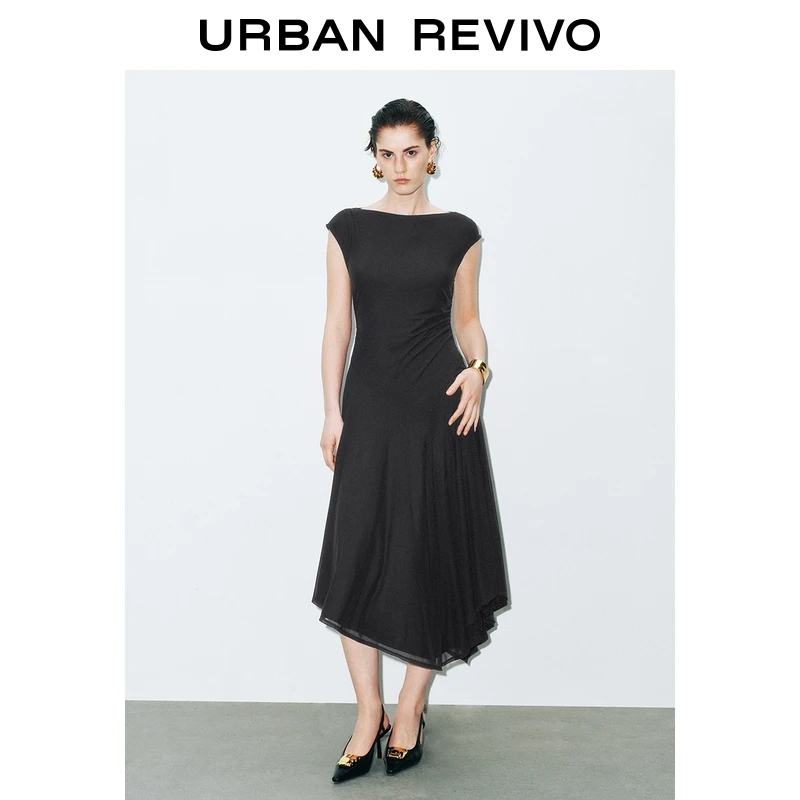 UR2025秋季新款女气质不规则肌理感褶皱收腰连衣裙UWM750123+