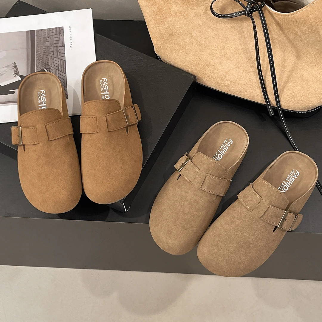 勃肯鞋女2025新款春秋季一脚蹬单鞋包头复古半拖鞋女时尚外穿百搭