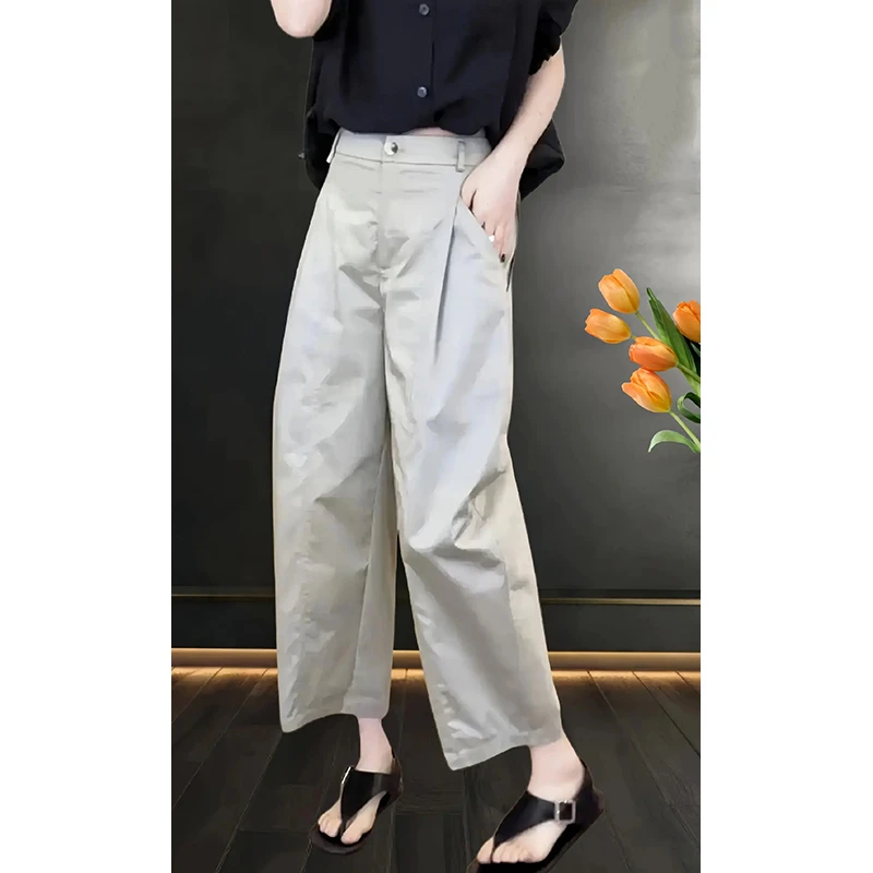 NUMEN BUTTON/灵扣阔腿哈伦裤女小个子薄款萝卜裤显瘦九分弯刀裤