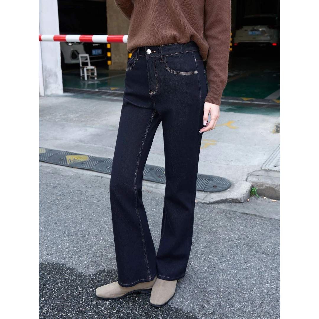 CKOUCCOO/扣蔻莫代尔棉复古水洗微喇牛仔裤女2025秋季新款马蹄裤