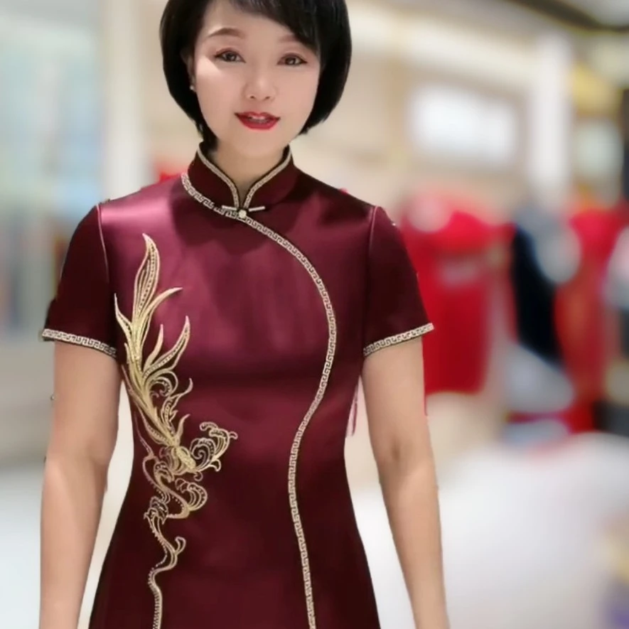 170277朱紫褕喜婆婆喜妈妈婚宴旗袍礼服裙敬酒服日常