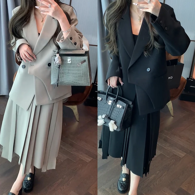 【mimius】&喵喵 法式学院风设计感不规则西装+百褶半裙 G02089