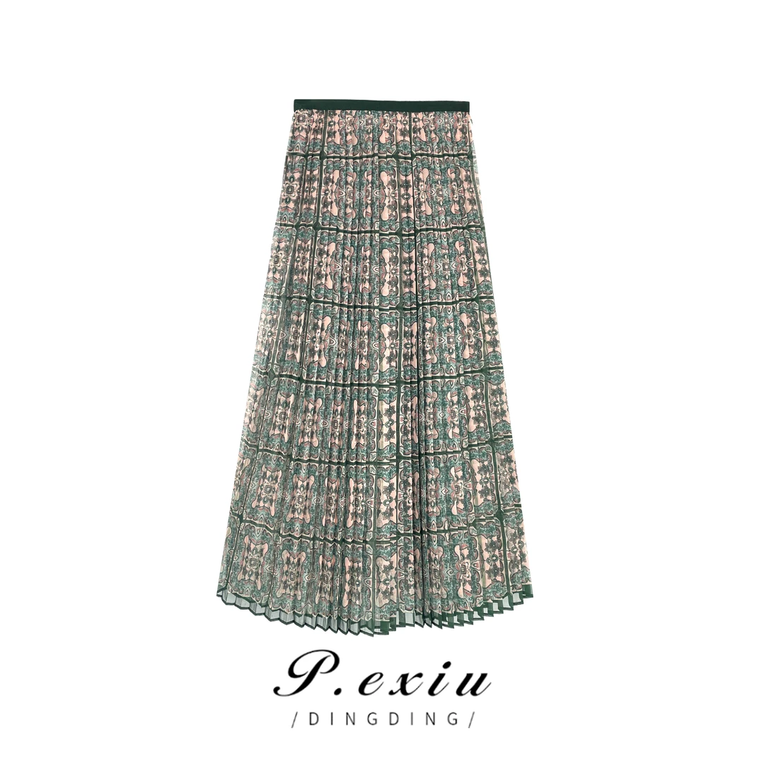 PanYiXiu/潘依绣【花晨月夕】复古碎花显瘦A字百褶半身裙 W-61350